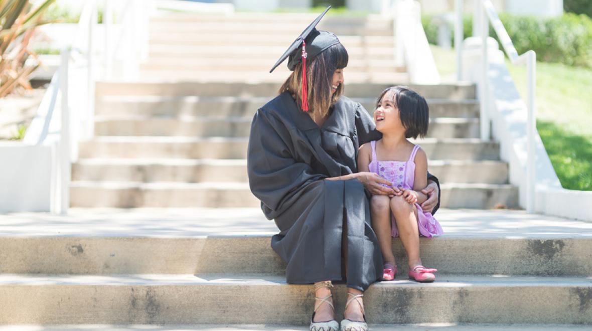 role model mom graduating college with daughter watching