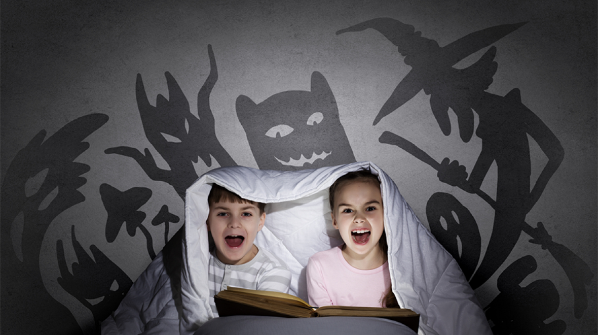 kids in bed with shadow monsters