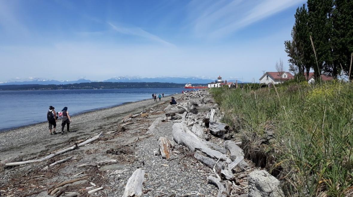 people-walking-on-the-beach-Discovery-Park-Seattle-best-things-to-do-with-kids
