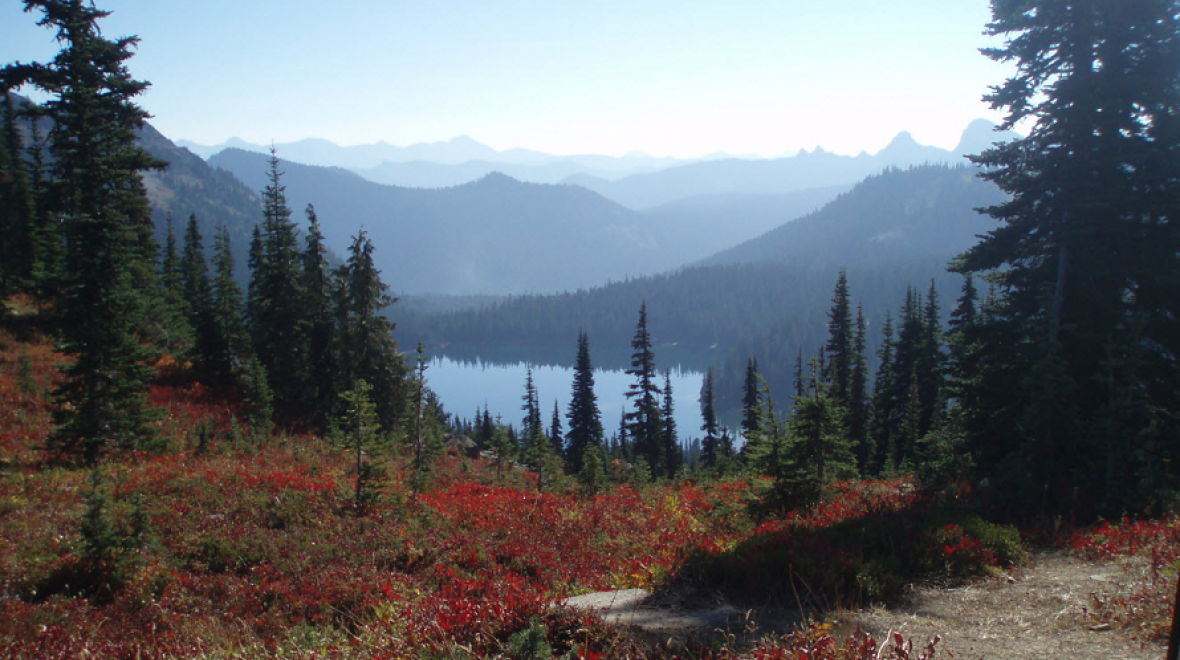 View from Naches Peak Loop trail at Mount Rainier best fall hikes famliies seattle tacoma puget sound area