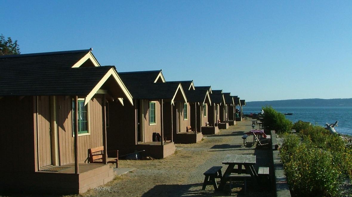 The historic waterfront cabins at Cama Beach State Park on Camano Island