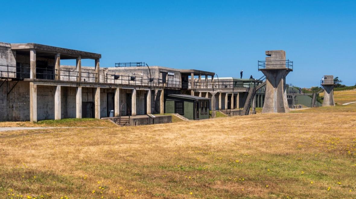 Wide view of Fort Casey State Historical Park great forts towers and tree houses to explore with kids around Seattle