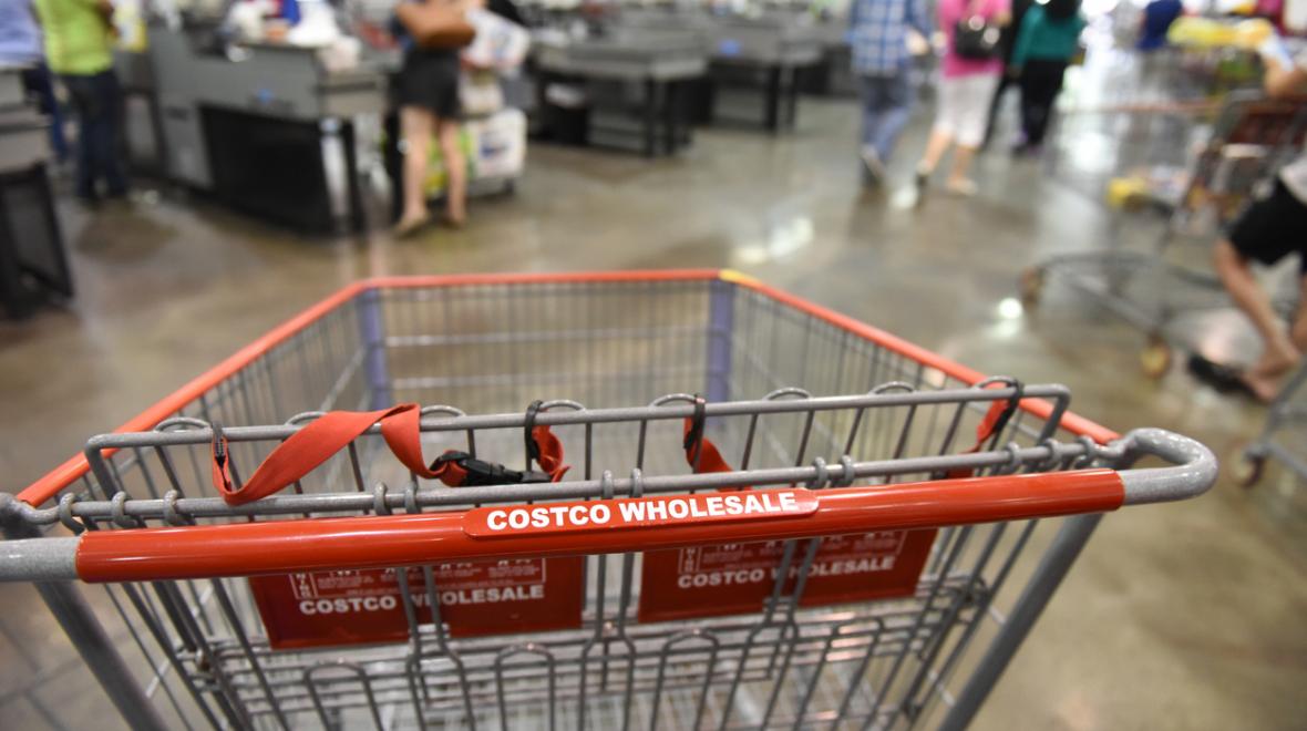 An empty shopping cart waiting to be filled with items at Costco