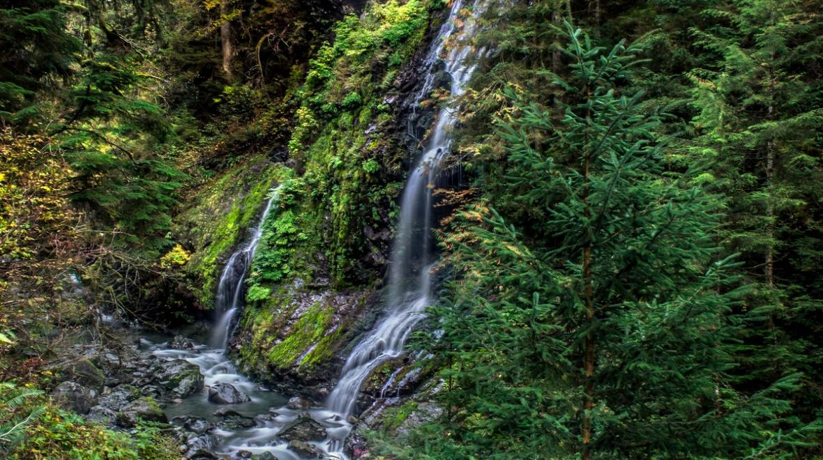Feature Show Falls a waterfall emptying into the Boulder River a lower-elevation winter hike for Seattle-area families
