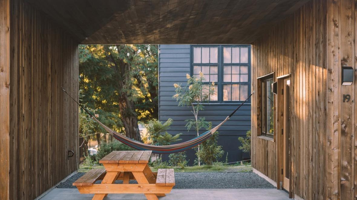 Cabin exterior at The Society Hotel in Bingen, Washington