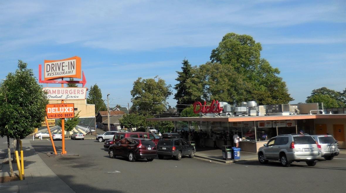 Dick's Drive In restaurant in Seattle's Wallingford neighborhood is popular with all ages