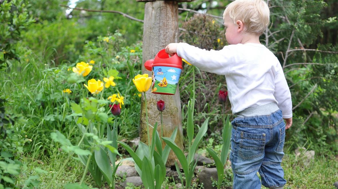 Kid-watering-plants-in-garden 