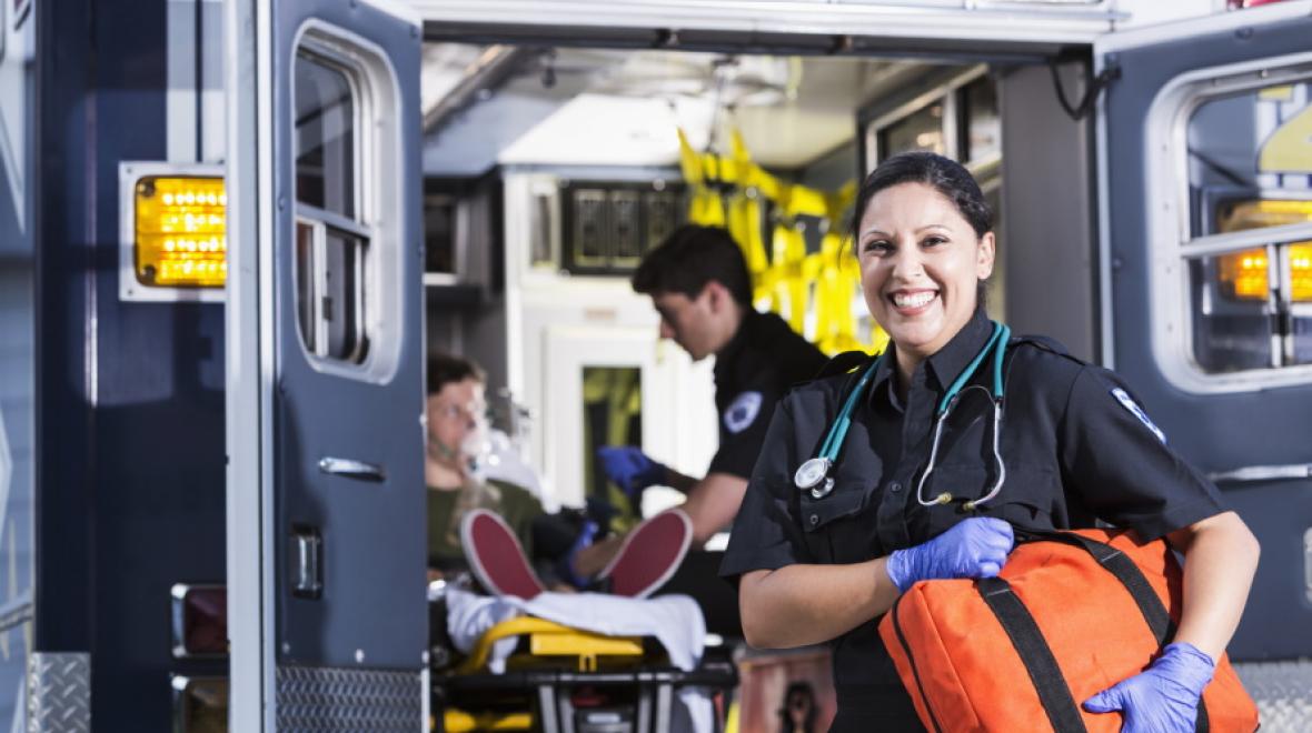 EMT helping and smiling