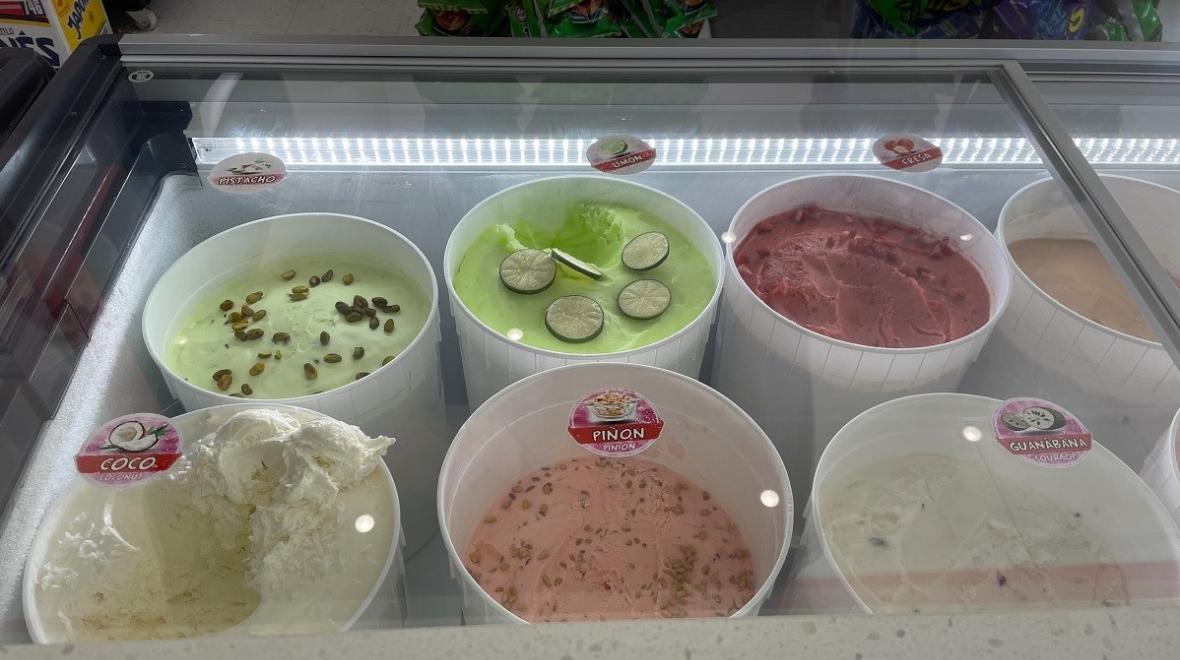 View of the ice cream case at Renton’s La Michoacana ice cream shop among the best ice cream in Seattle to visit with kids