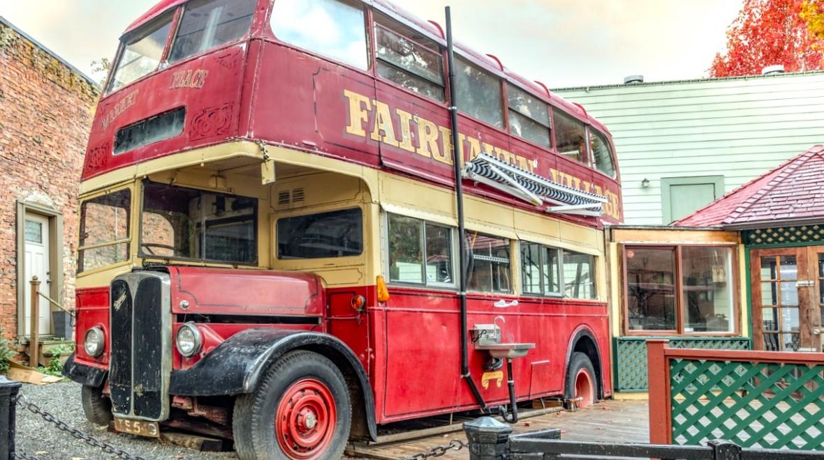 A red double decker bus originally from London is a familiar sight in Bellingham's Fairhaven neighborhood.