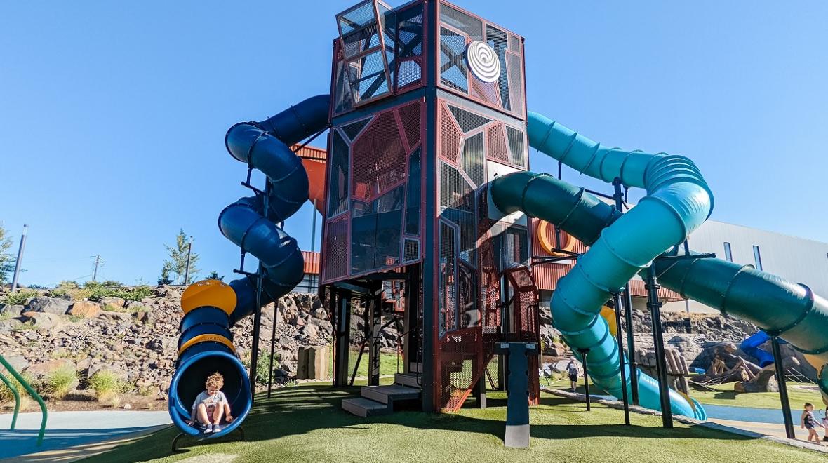 The epic Ice Age Floods playground at Spokane's Riverfront Park, among kid-friendly spots to be visited during a family trip to Spokane