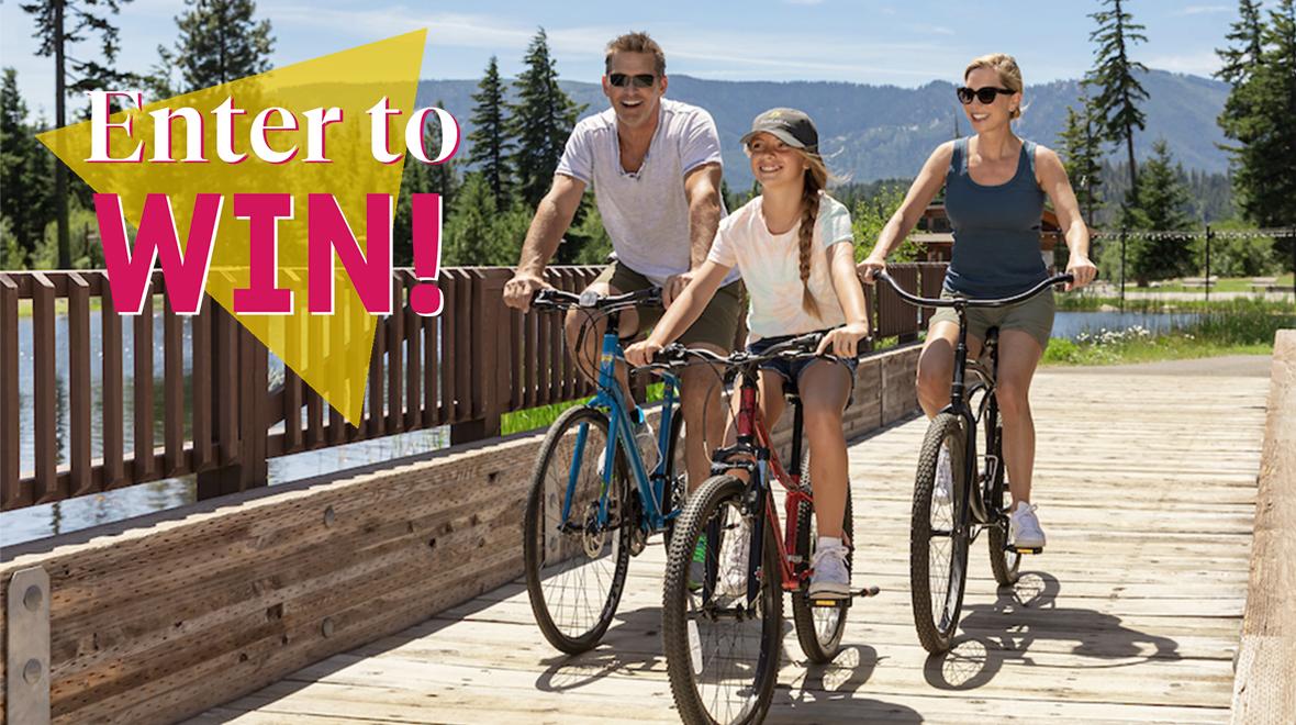 "Enter to Win!" text over family biking in Suncadia