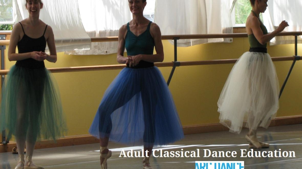 Three women dressed in ballet dress learn classical dance  at ARC Dance