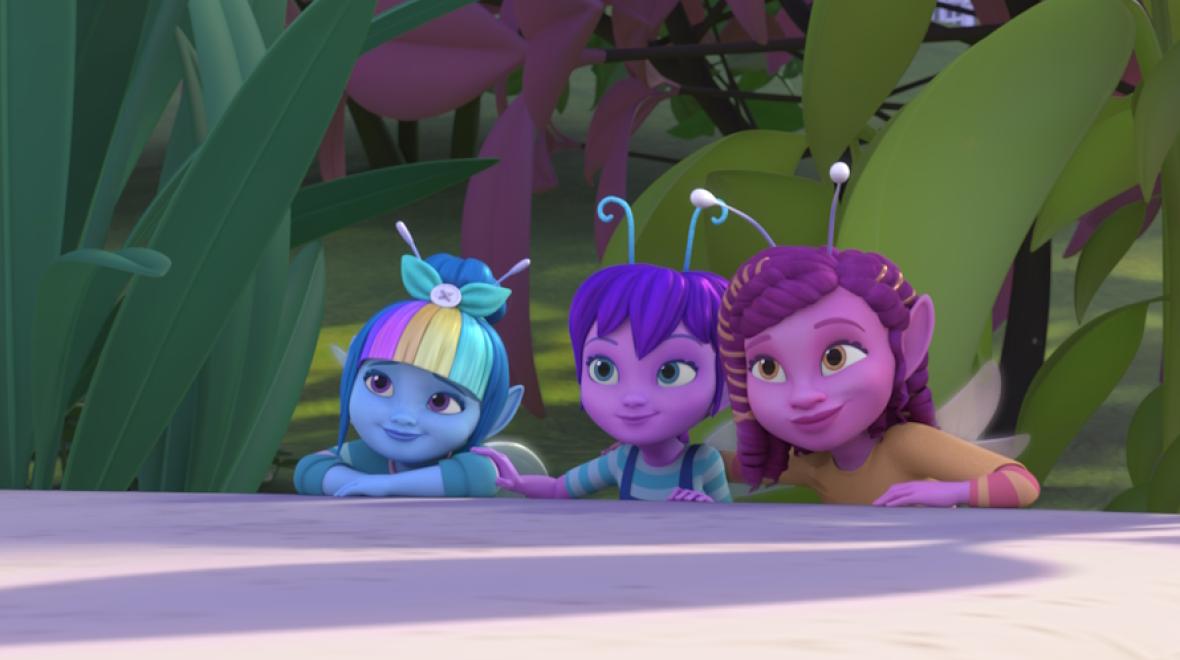 Three small fairies from the new show "Dew Drop Diaries" on Netflix in July 2023