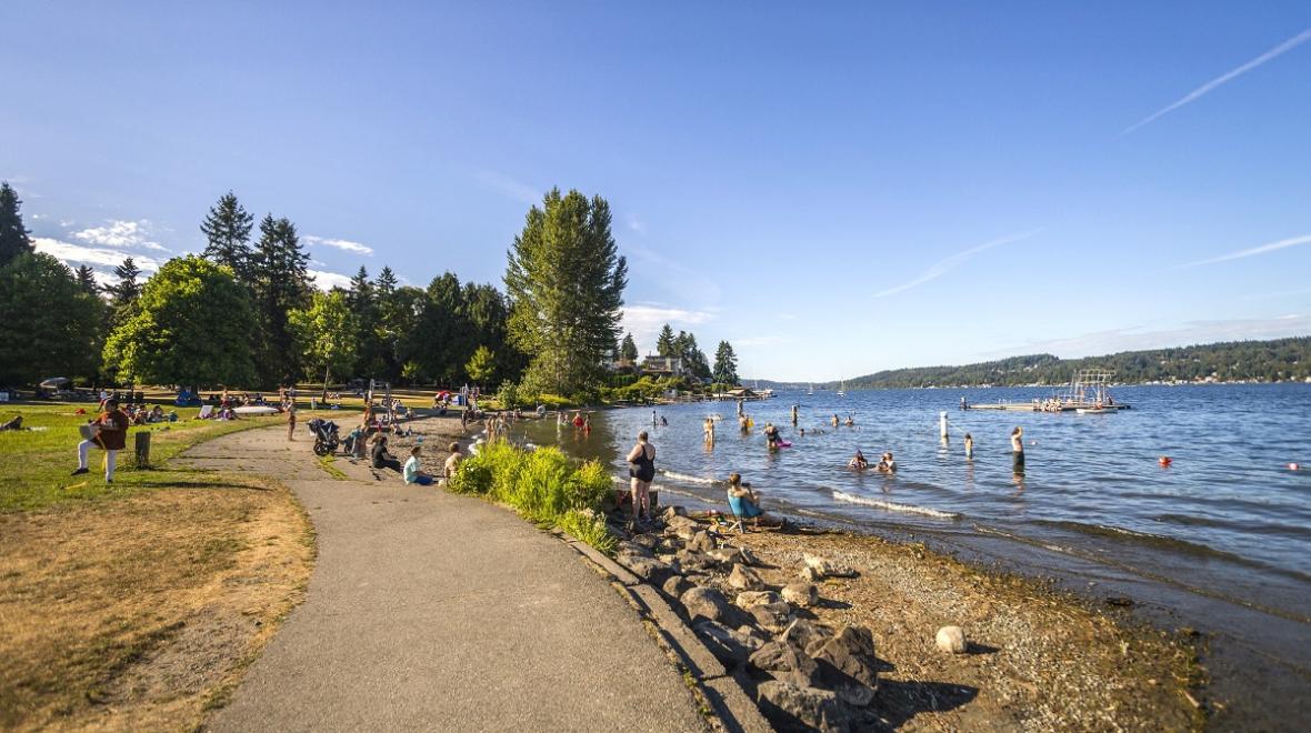 Where to swim in Seattle swimming beaches includes Matthews Beach on Lake Washington; this beach has lifeguards