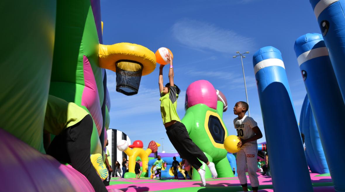 Bounce the City Seattle is a temporary inflatable carnival stopping in Seattle at Southcenter Mall during summer 2023