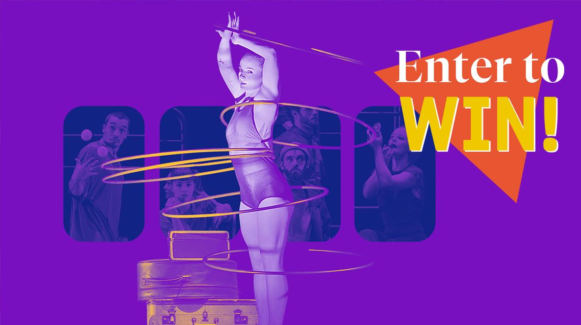 "Enter to Win!" text over girl performing in circus