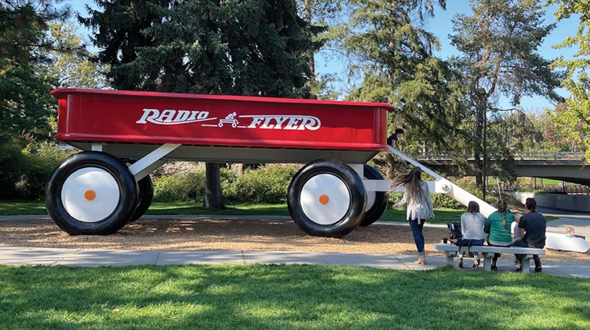 ‘The Childhood Express’ red wagon. Photo by Allison Sutcliffe