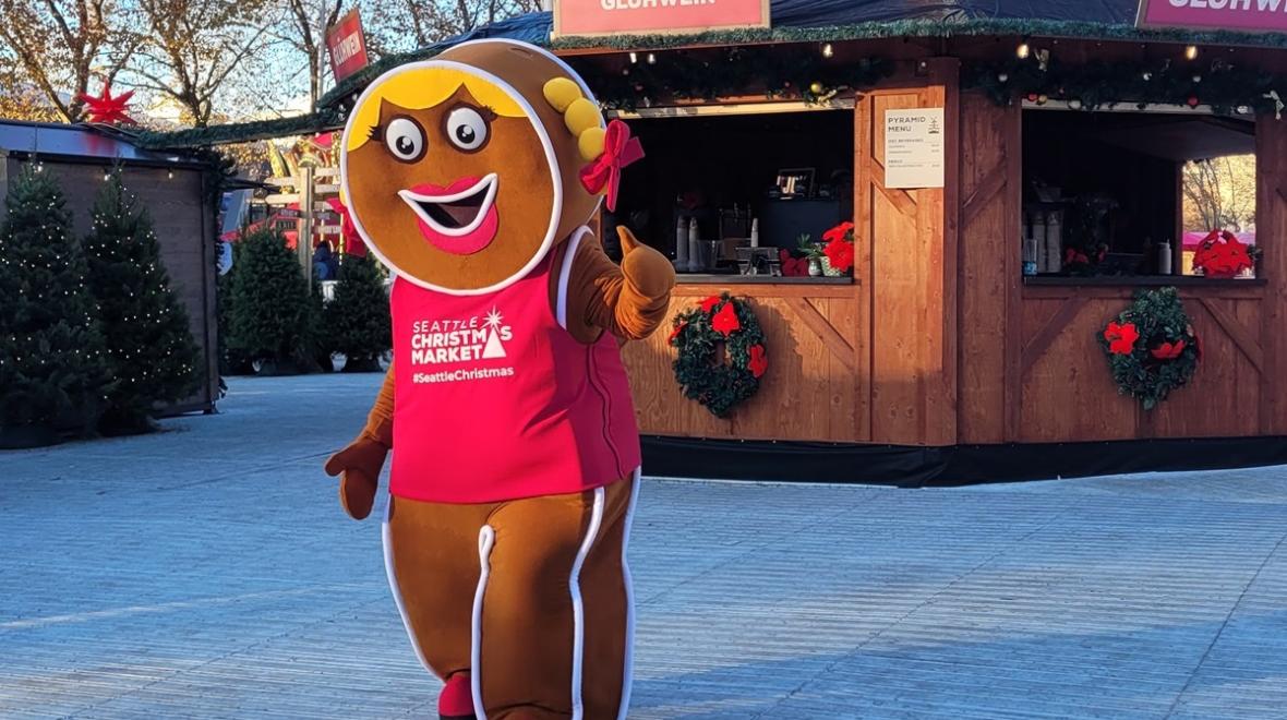 Seattle Christmas Market mascot gingerbread man fun things to do over winter break