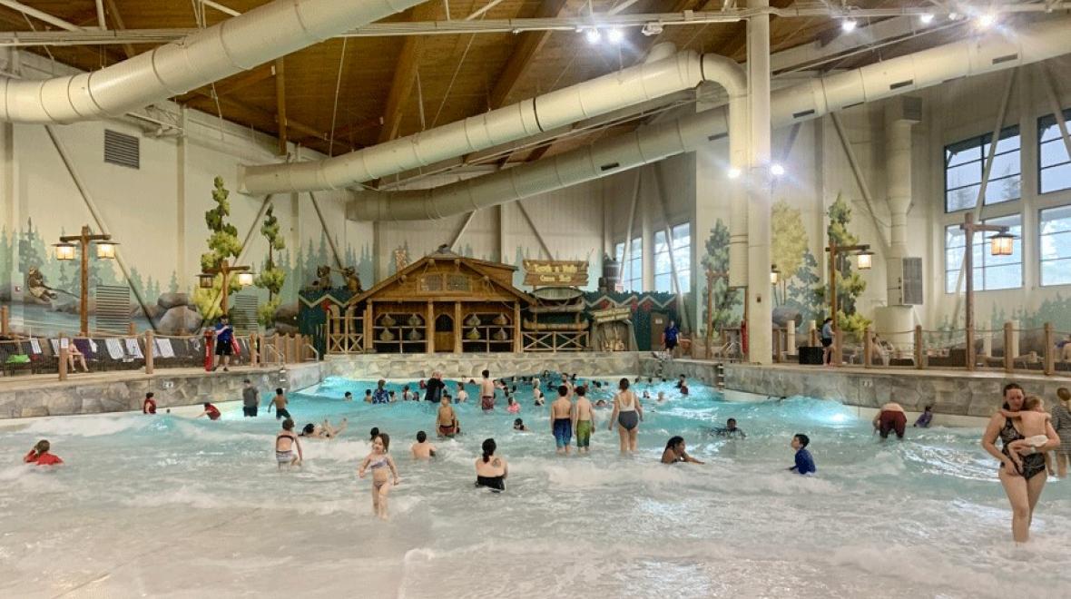 Families enjoying the wave pool during spring break