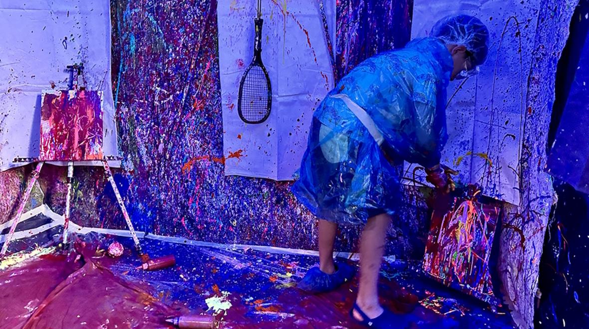 Splatter painting at Wicked Rae's