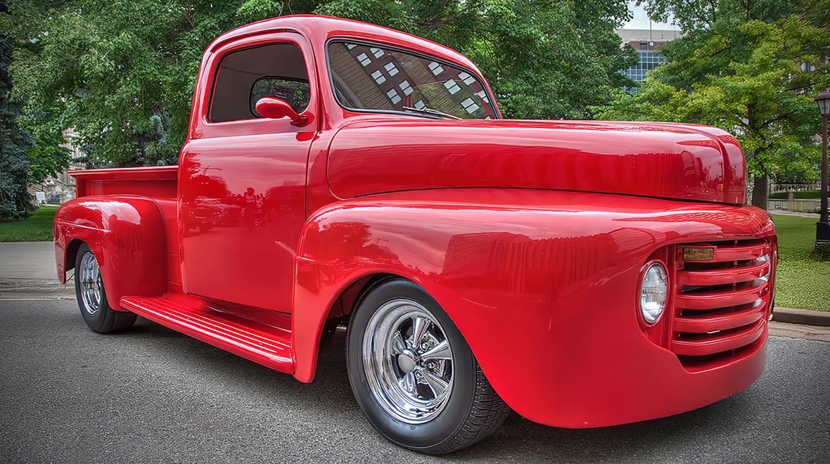 Bright red truck for a color scavenger hunt