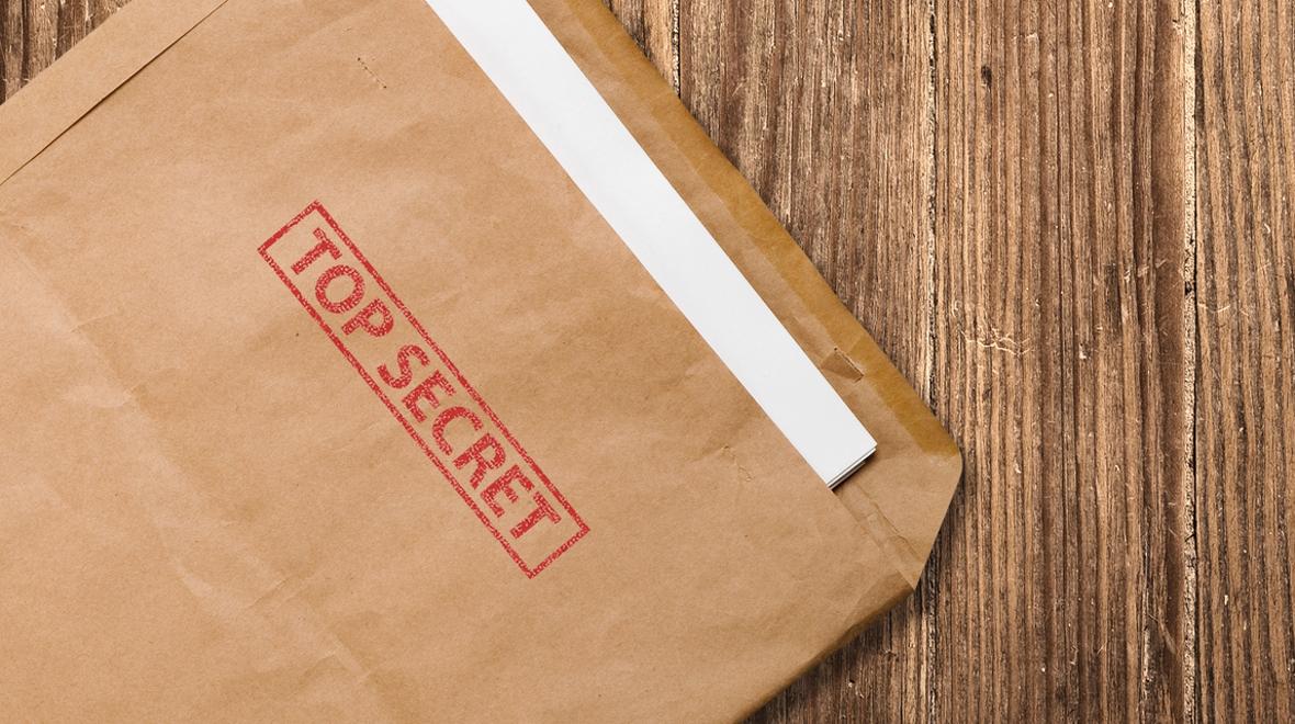 brown folder with the words Top Secret written in red