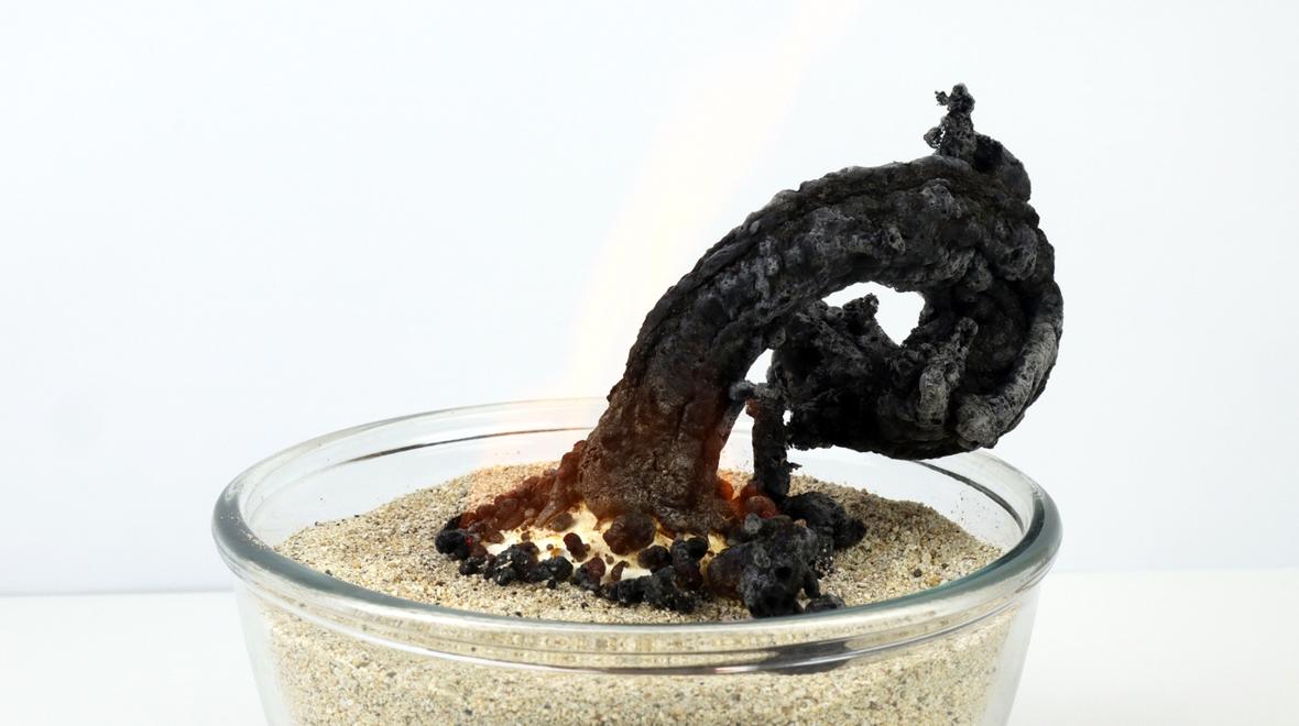 carbon snake in a glass bowl