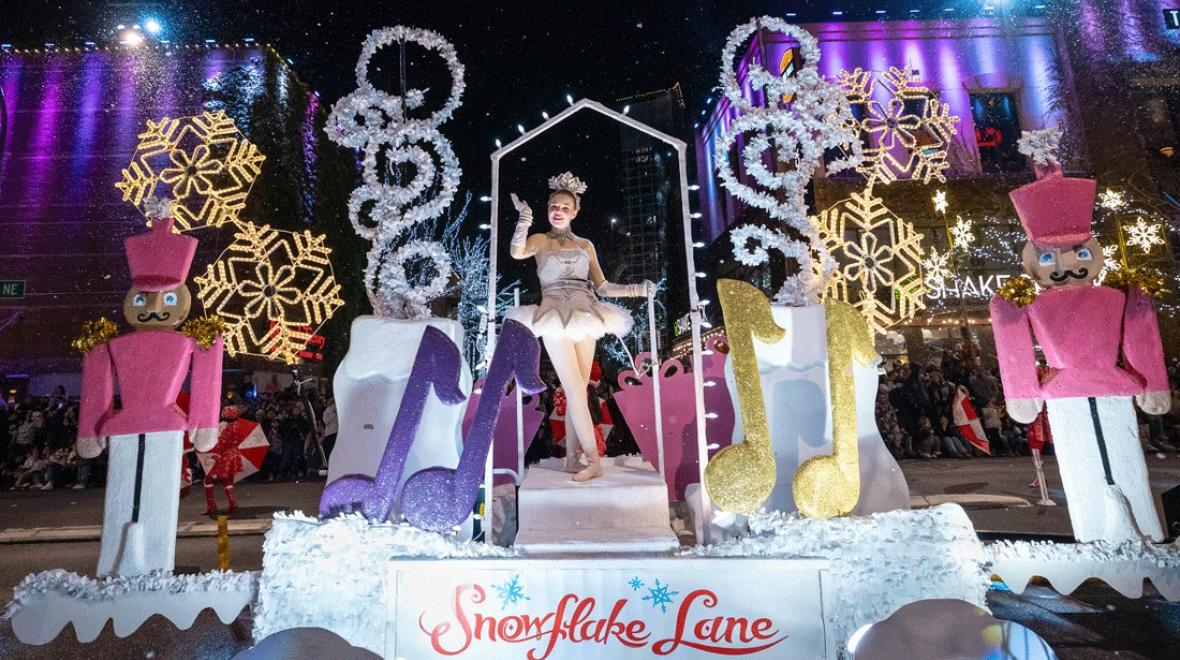 Snowflake Lane parade ballerina with nutcrackers during a free holiday event in Belleveue