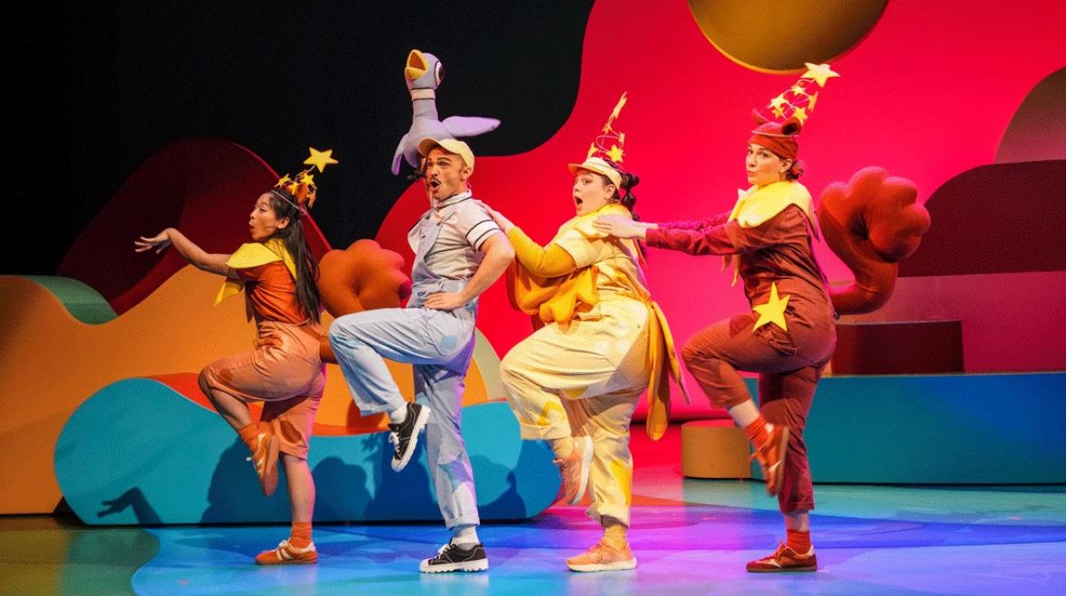 The Pigeon, squirrels and duck dance on the stage at SCT's newest holiday show