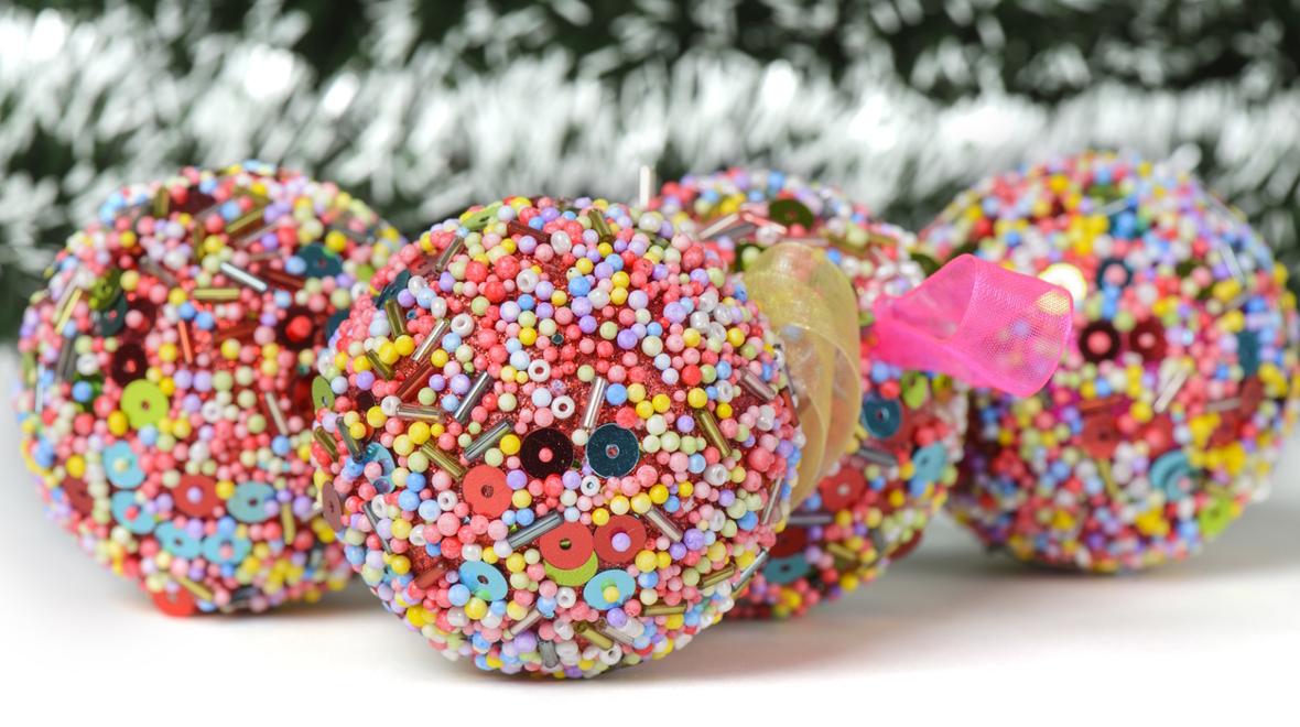 colorful ornament filled with sprinkles