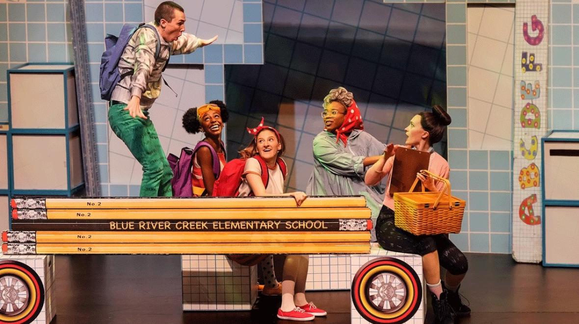 the cast onstage during Seattle Children's Theatre's production of "Ada Twist, Scientist & Friends" 