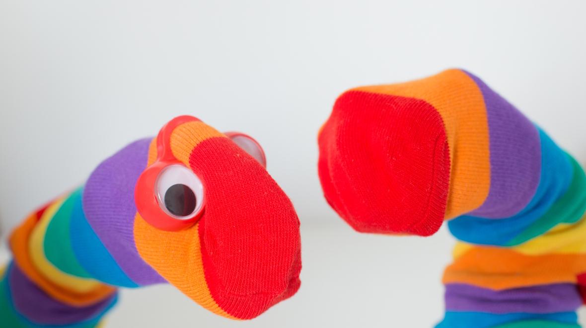 rainbow striped sock puppets