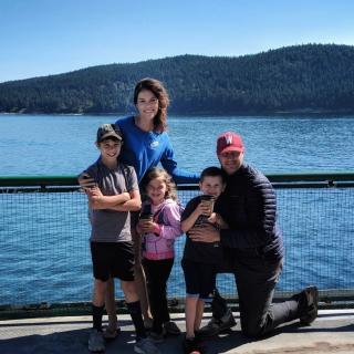 Writer author Allison Holm and family on a ferry in Puget Sound