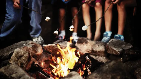 Roasting marshmallows at an classic overnight summer camp