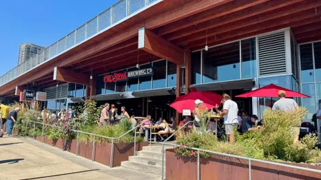 patio seating at Old Stove Co. Brewing in Pike Place Market, a family-friendly brewery