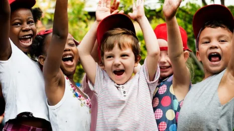 School kids cheerful outdoors camping trip