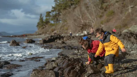 exploring a Pacific Northwest beach on a cloudy, gray day to embrace bad weather with kids