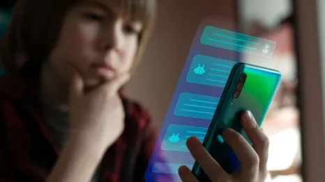 boy using system AI Chatbot on mobile application