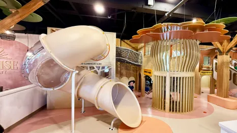 indoor play place with slide and climbing structures at Sunrise Play Cafe in Tacoma
