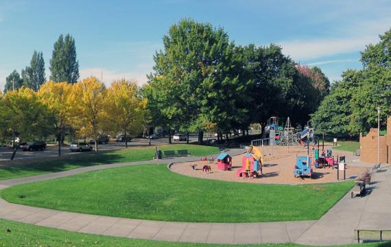 Kids and families play at Powell Barnett Park, a neighborhood playground in Seattle, ParentMap's playground of the week, among best family activities in Seattle over Thanksgiving weekend 2022
