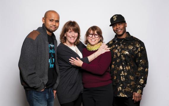 ParentMap publisher Alayne Sulkin pictured with 2023 superheroes David Heppard, Yaffa Maritz and Kimonti Carter