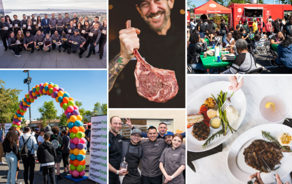 Photo collage of pictures of Ascend Hospitality Group restaurant scenes and employees