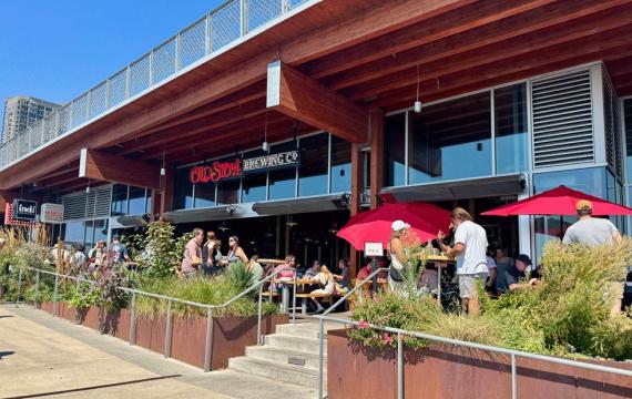patio seating at Old Stove Co. Brewing in Pike Place Market, a family-friendly brewery