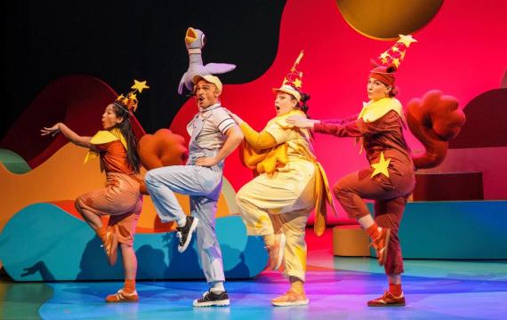 The Pigeon, squirrels and duck dance on the stage at SCT's newest holiday show