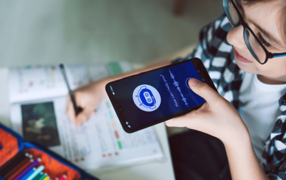 Boy using system AI Chatbot on mobile application