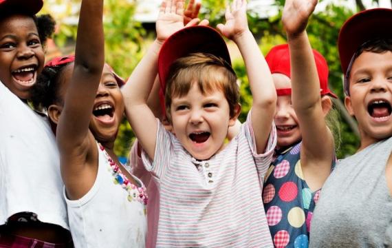 School kids cheerful outdoors camping trip
