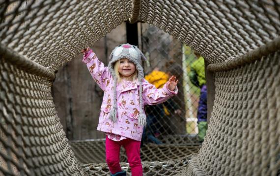 young girl on kids' trek playground during Kids 'n' Critters Weekend, a fun thing to do near Seattle this weekend