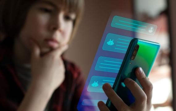 boy using system AI Chatbot on mobile application