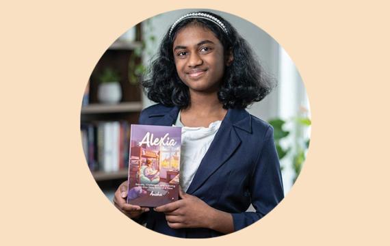 tween novelist anisha pradeep with her book